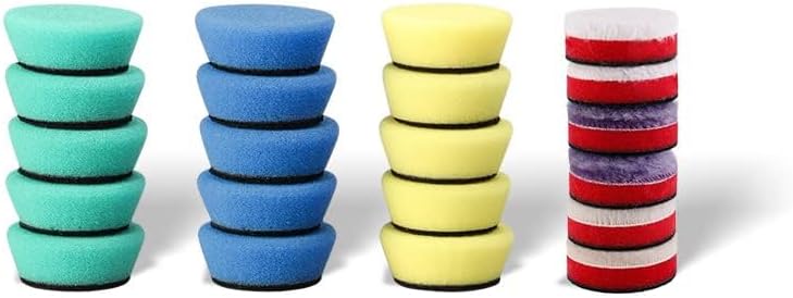 SPTA Mini Polishing Pads Set, 21pcs 1.6 inch/40mm Sponge & Wool Buffing Pads, Car Detail Polishing & Waxing Kit, Mix Colors, Small Area - Image 1